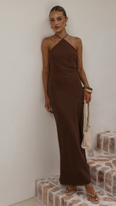 Chiara Linen Maxi Dress - Chocolate