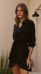 Zaida Shirt Mini Dress - Black