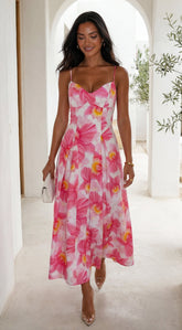 Lunaya Floral Midi Dress - Pink Multi