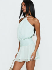 Rozario Chiffon Halter Mini Dress Aqua / Silver