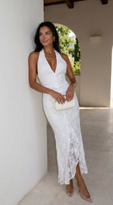 Amalfia Embroidered Halter Maxi Dress - White