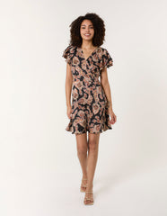 Paisley Frill Sleeve Mini Dress