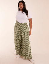 Curve Shirred Wide Leg Aztec Trousers