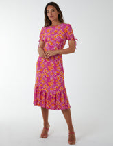 Crew Neck Midi Dress With Scrunchie Back Detail