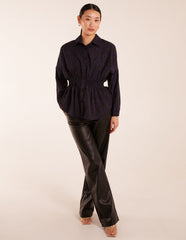 Leopard Print Shirred Waist Shirt