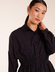Leopard Print Shirred Waist Shirt