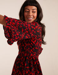 Floral Frill Hem Swing Mini Dress