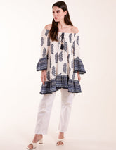 Mix Print Bardot With Tassel Dress