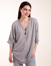 Studded Half Zip Front Top