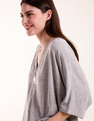 Studded Half Zip Front Top