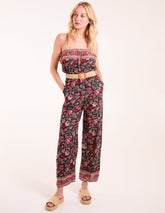 Printed Woven Belted Bandeau Jumpsuit