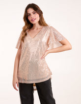 Angel Sleeve V Neck Sequin Top