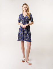 Shirred Waist Beaded V Neck Mini Dress