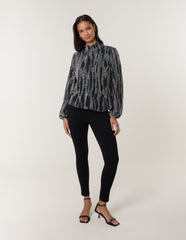 Snake High Neck Puff Ball Blouse