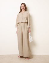 Crinkle Viscose Wide Leg Trousers