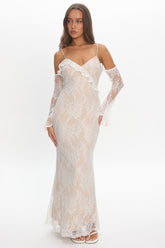 Zarah Off-Shoulder Sleeve Lace Maxi Dress White