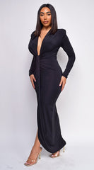 Celeste Black V Plunge Drape Dress