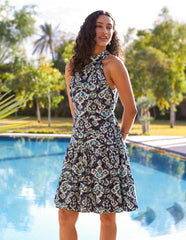 Tiered Halter Neck Aztec Belted Mini Dress