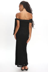 Aurora Sky Off-Shoulder Tie Maxi Dress Lace Black