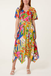 Shirred Waist Hanky Hem Dress