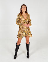 Animal Collared Wrap Dress