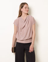Metallic Cowl Neck Draped Top