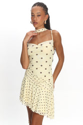 Anaisa Asymmetric Hem Mini Dress Polka Dot Butter