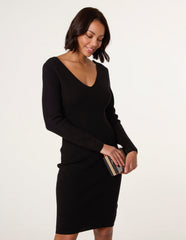 V Neck Bow Back Detailed Knitted Dress