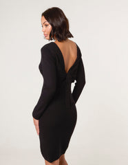 V Neck Bow Back Detailed Knitted Dress