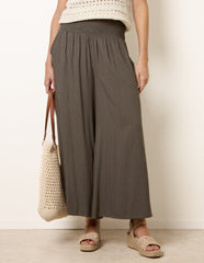 Wide Leg Shirred Waist Wavy Trousers