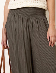 Wide Leg Shirred Waist Wavy Trousers