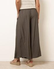 Wide Leg Shirred Waist Wavy Trousers