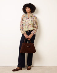 Watercolour Floral Printed Tie Front Blouse
