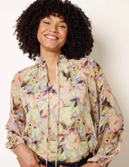 Watercolour Floral Printed Tie Front Blouse