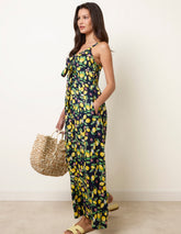 Lemon Print Front Tie Jumpsuit