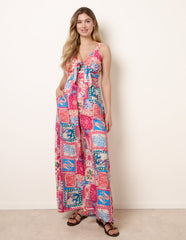 Tie Front Jumpsuit In Postcard Print