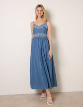 Floral Embroidery Adjustable Strap Maxi Dress