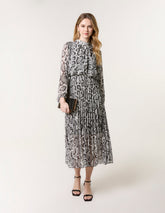 Snakeskin High Neck Pleat Dress