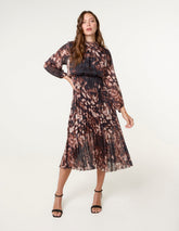 High Neck Metallic Pleated Dress