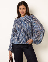 Printed High Neck Puffball Blouse