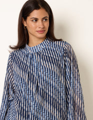 Printed High Neck Puffball Blouse