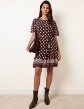 Polka Dot Short Sleeve Border Dress