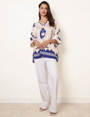 Linen Geometric Print Top