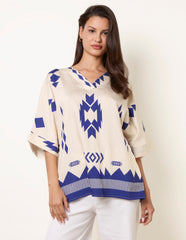 Linen Geometric Print Top
