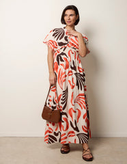 V Neck Abstract Leaf Print Dress
