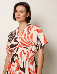 V Neck Abstract Leaf Print Dress