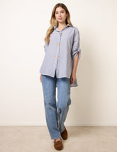 Gold Shell Button Front Stripe Shirt
