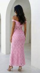 Roselune Lace Off Shoulder Dress - Pink