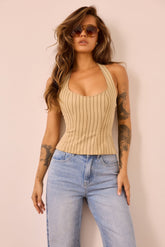 Get My Attention Woven Top - Stone Stripe