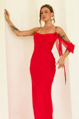 Glow Up Moment Satin Maxi Dress - Red